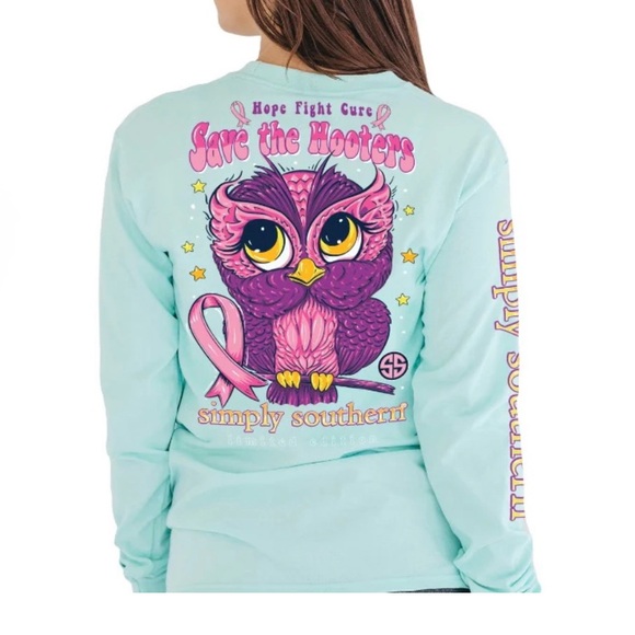 Simply Southern Long Sleeve T Shirt Light green pink medium cure cancer design - Picture 1 of 7